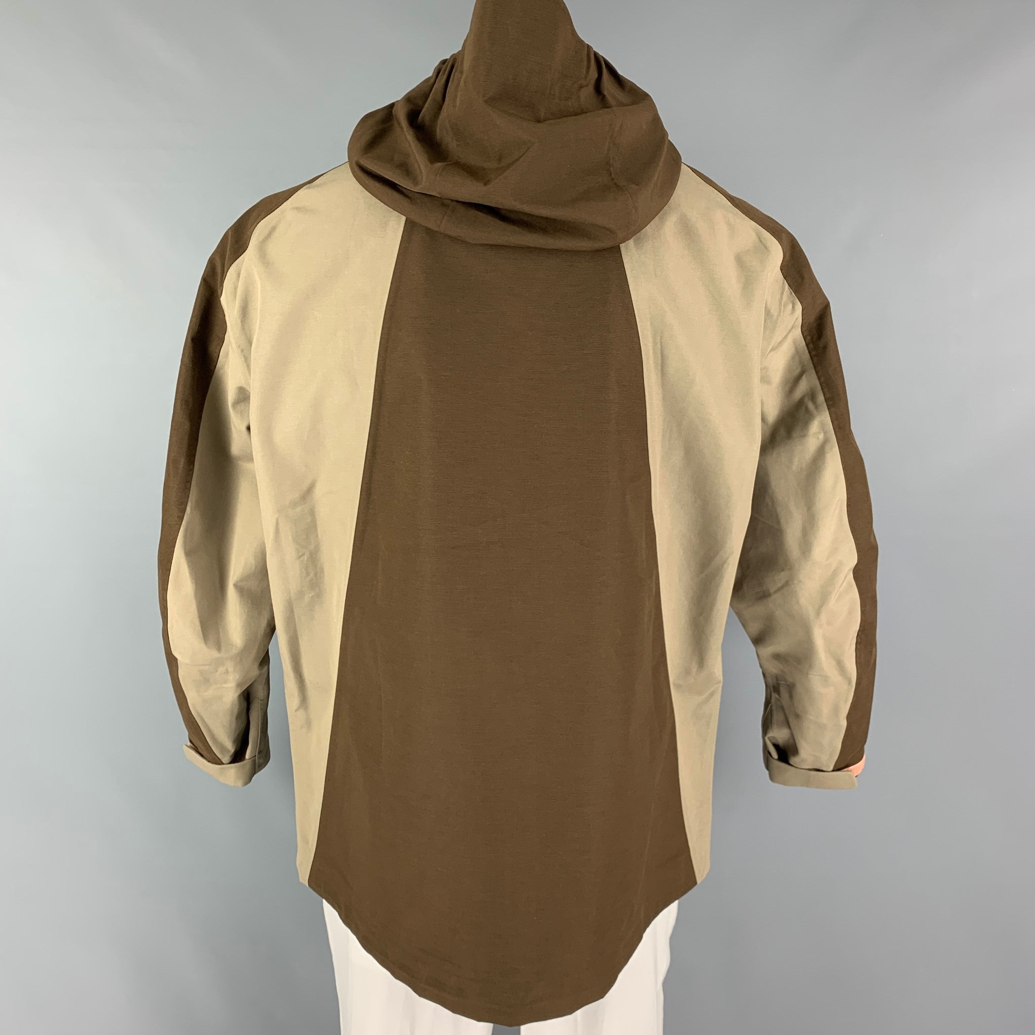 ACNE STUDIOS Size XL Brown Taupe Color Block Raincoat Jacket