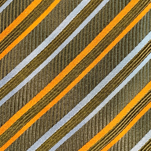 BRIONI Green Blue Orange Diagonal Stripe Silk Cotton Tie