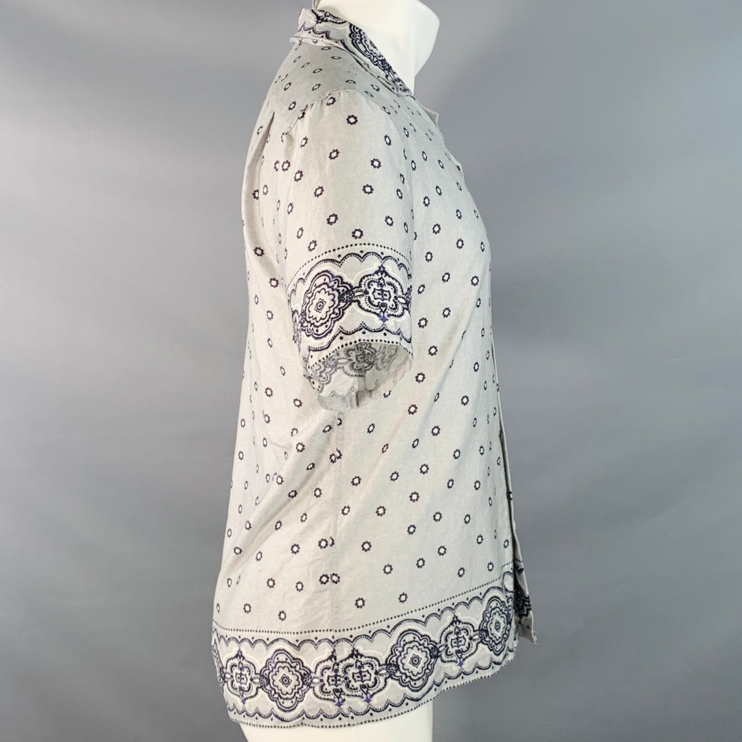 REISS Size M Murph Grey Navy Bandana Cotton Camp Short Sleeve Shirt