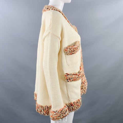 DIRK VAN SAENE Size M Cream Orange Beige Wool Knit Cardigan