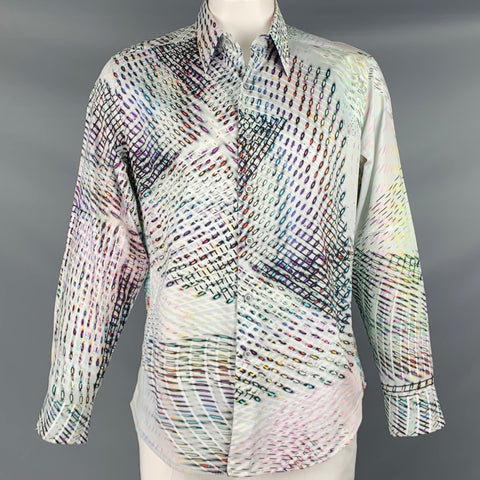 ROBERT GRAHAM Talla L Camisa de manga larga con botones de algodón con estampado multicolor blanco