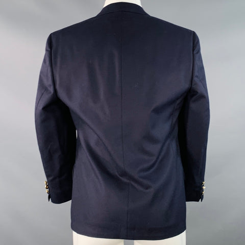 BURBERRYS Size 38 Navy Wool Double Breasted Peak Lapel Sport Coat