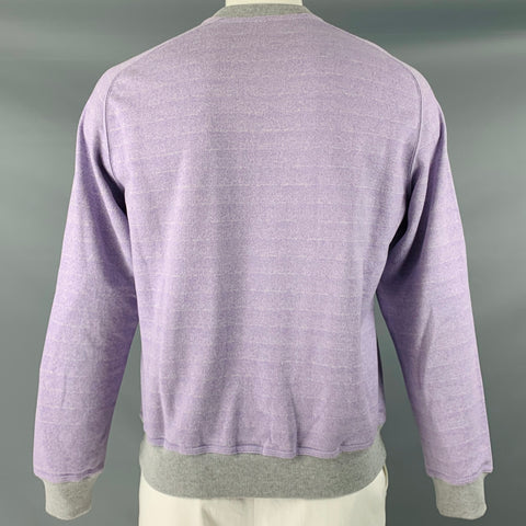 BRUNELLO CUCINELLI Size L Lavender Grey Stripe Cotton Crew Neck Sweatshirt