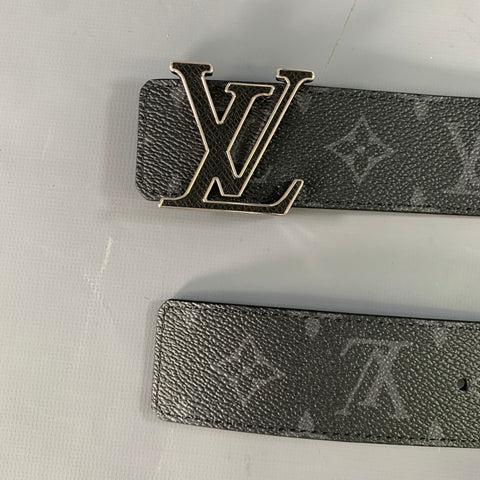 LOUIS VUITTON Size 36 Black Grey Monogram Canvas Belt