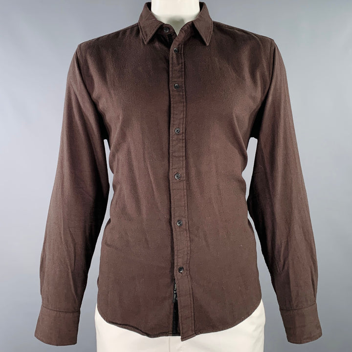 RAG & BONE Size XL Brown Twill Cotton Spread Collar Long Sleeve Shirt