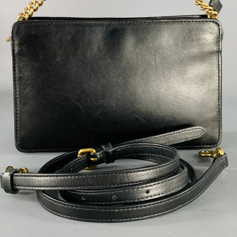 COACH Vintage Black Gold Leather Monogram Chain Link Cross Body Handbag