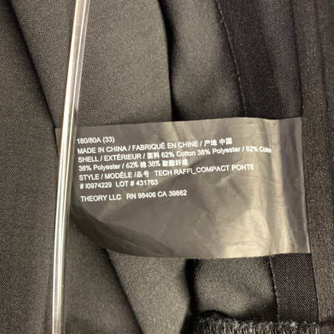 THEORY Size 33 Raffi Slim Fit Black Cotton Blend Five Pocket Casual Pants