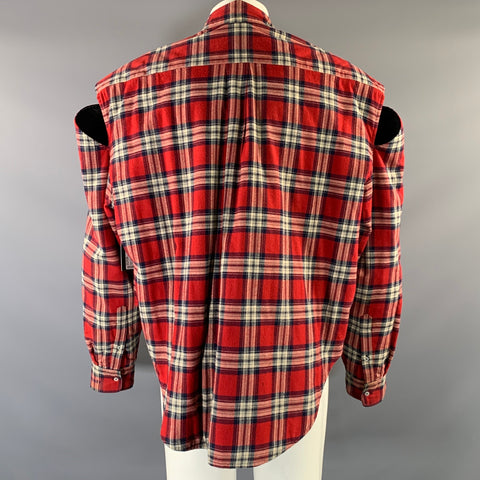 VETEMENTS 2017 Size S Red White & Navy Cotton Plaid Button Up Shirt