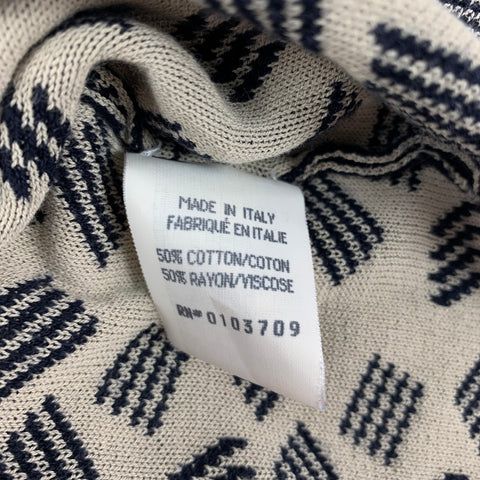 ARMANI COLLEZIONI Size L Navy Ivory Knit Cotton Blend Crew Neck Pullover