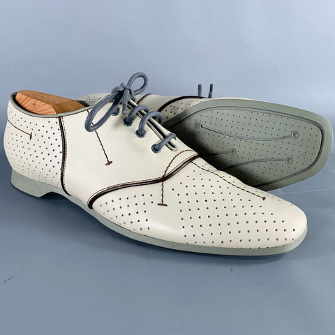PRADA Chaussures à lacets en cuir perforé gris marron Taille 7.5