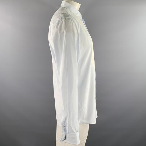 GUCCI Size XL Blue White Solid Cotton Tuxedo Long Sleeve Shirt