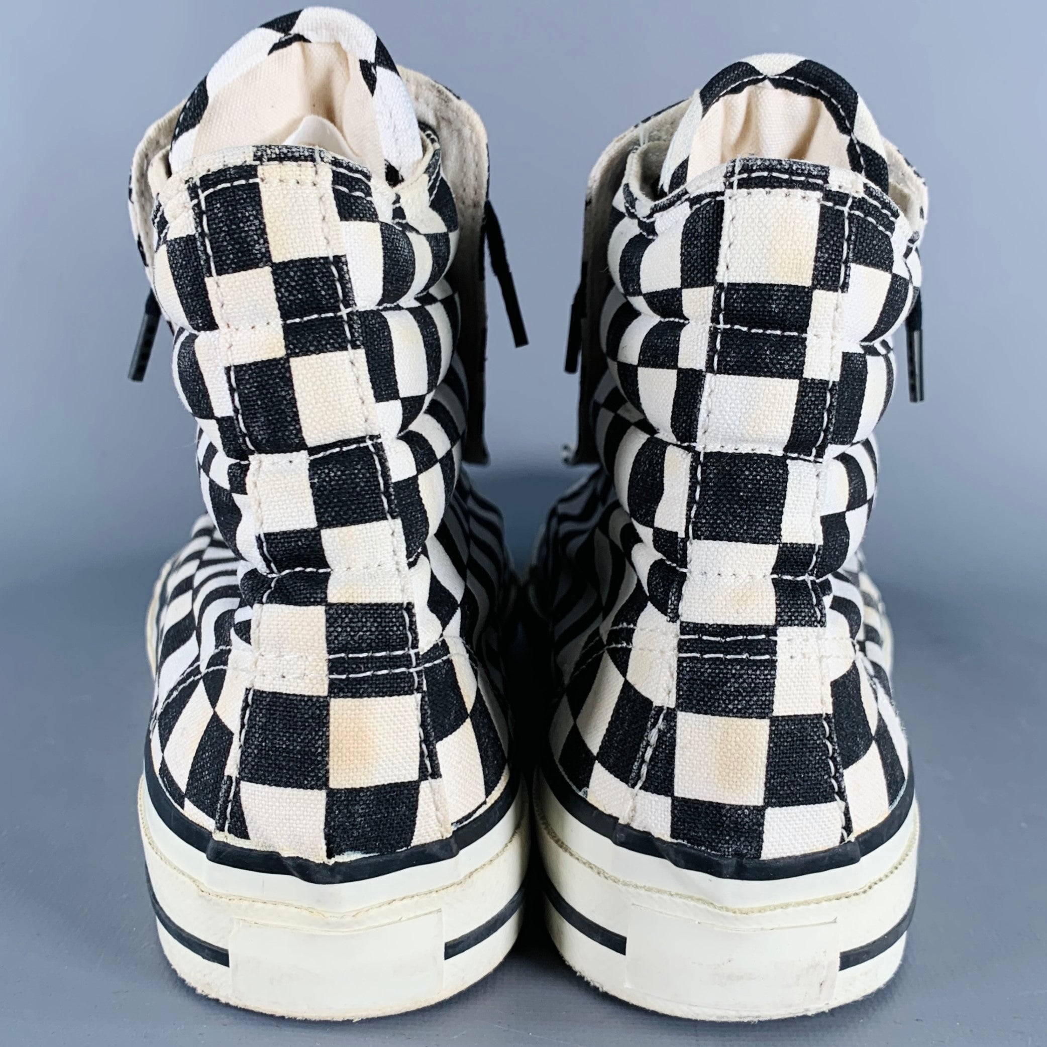NUMBER (N)INE AW07 Size 8 Black White Checkered Canvas High Top