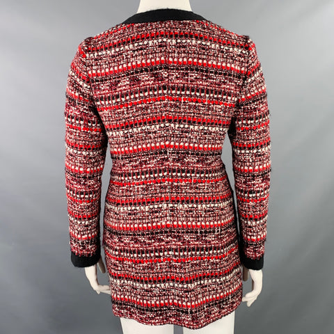 LUISA SPAGNOLI Manteau simple boutonnage en mélange de laine bouclée noir, rouge et blanc - Taille 10