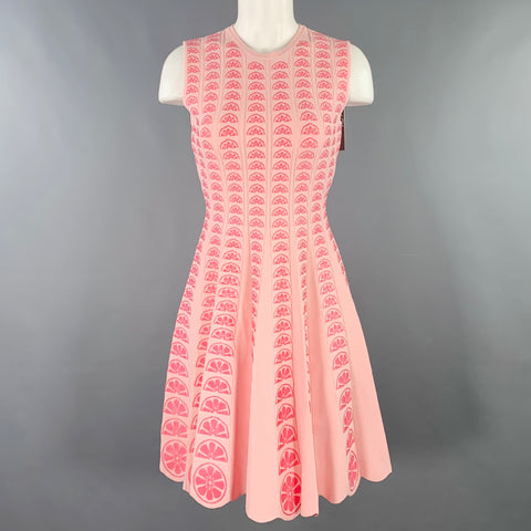 LELA ROSE Size S Pink Lemons Viscose Blend Sleeveless Pleated Dress