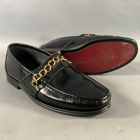 DOLCE & GABBANA Size 6 Black Gold Leather Slip On Loafers