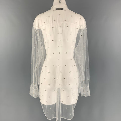 VALENTINO Size 12 White Polyamide See Through Bow Blouse