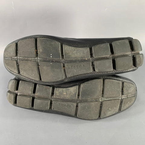 PRADA Size 10.5 Black Saffiano Leather Drivers Penny Loafers