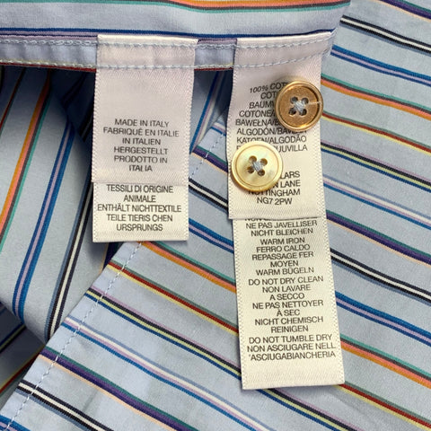 PAUL SMITH Size XL Blue Multi Color Stripe Cotton Long Sleeve Shirt