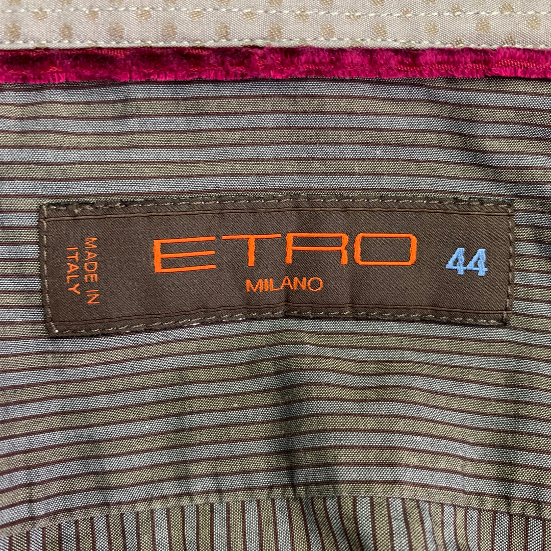ETRO Size 44 Grey Charcoal Stripe Cotton Curved Cutaway Long Sleeve Shirt