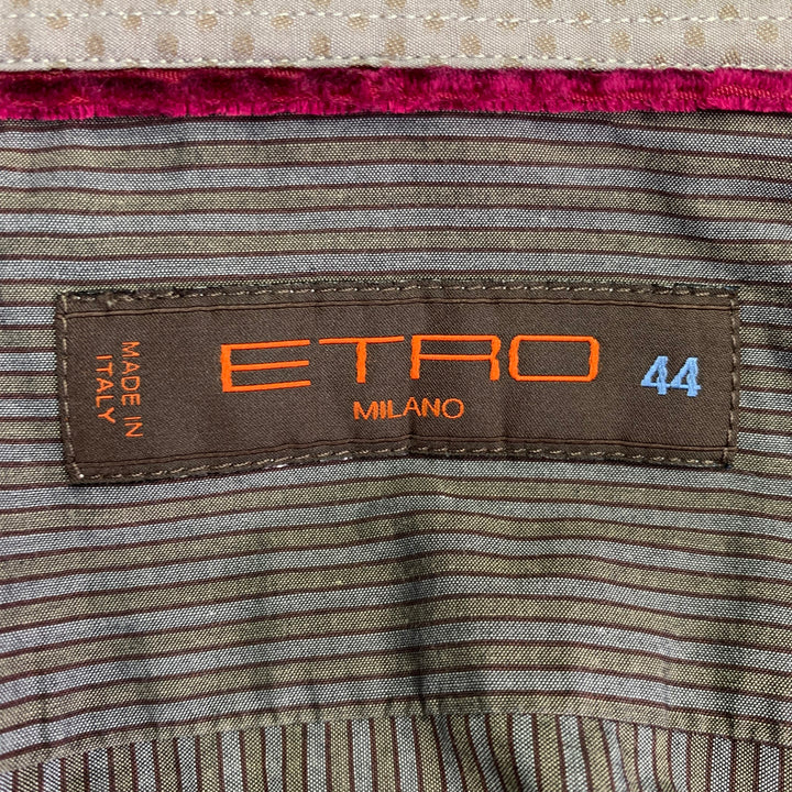 ETRO Size 44 Grey Charcoal Stripe Cotton Curved Cutaway Long Sleeve Shirt