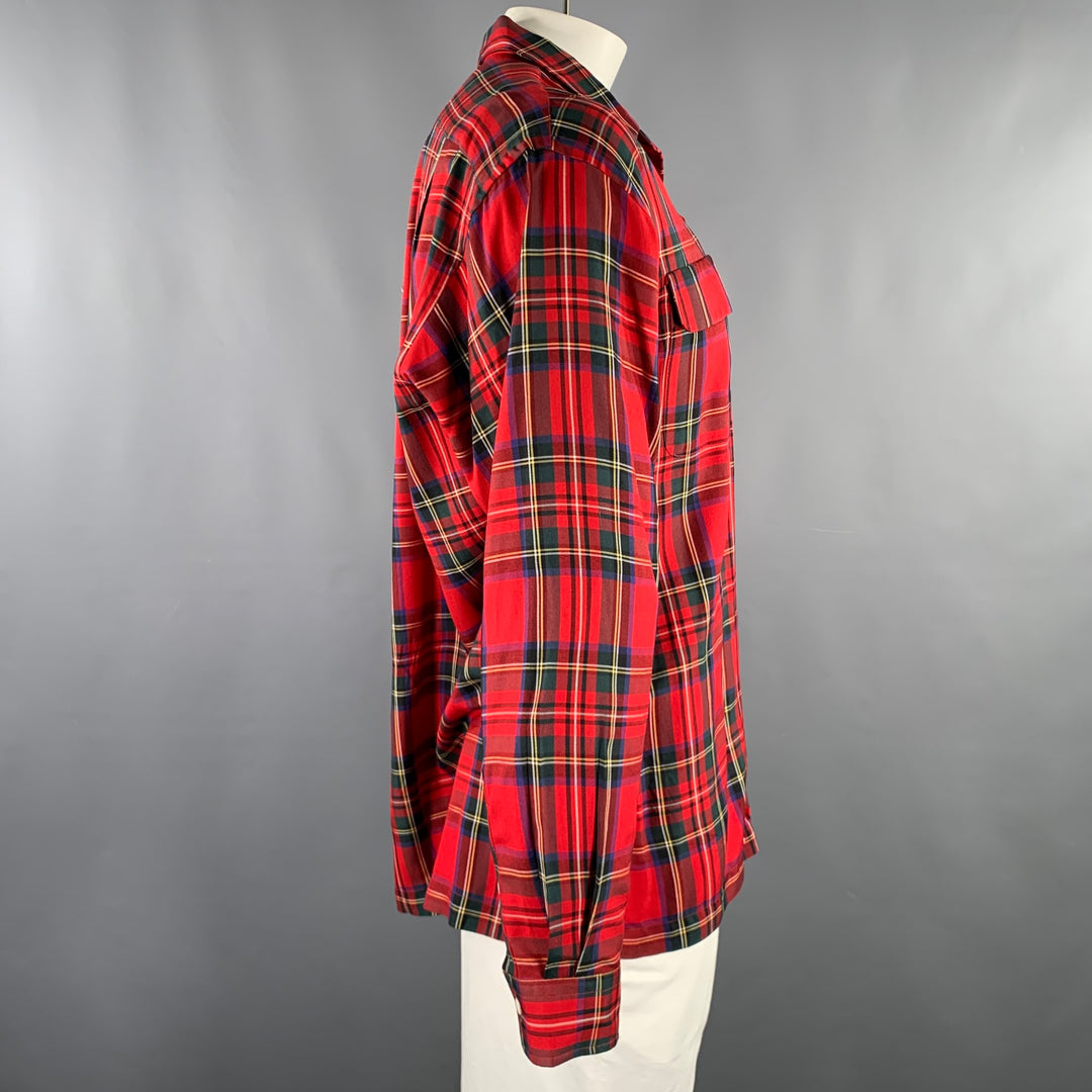 POLO by RALPH LAUREN Size L Red Green Plaid Silk 2 Pockets Long Sleeve Shirt Sui Generis Designer Consignment POLO by RALPH LAUREN Size L Red Green Plaid Silk 2 Pockets Long Sleeve Shirt Sui Generis Designer Consignment