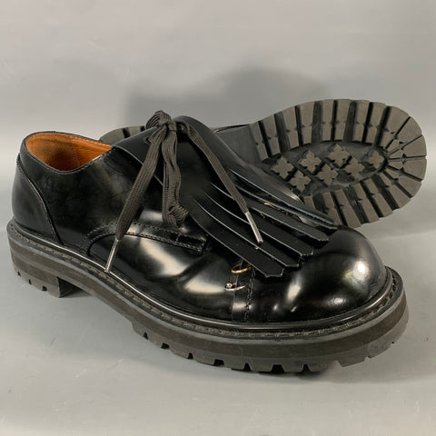 MARNI Size 11 Black Leather Eyelash Lace Up Shoes