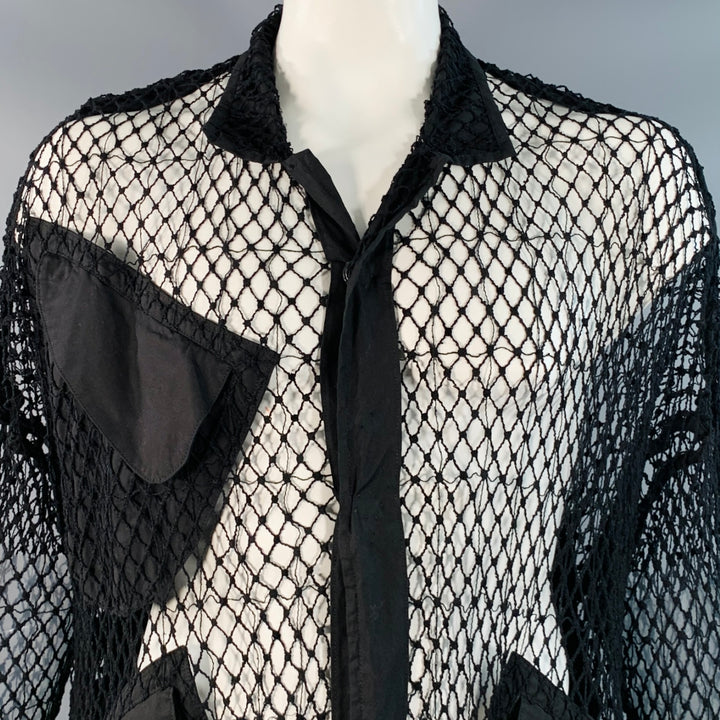 YOHJI YAMAMOTO Size S Black Fishnet Mesh Cotton Coat
