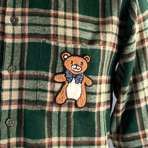 GUCCI Size 38 Green Beige & Brown Plaid Wool Polyamide Long Sleeve Shirt