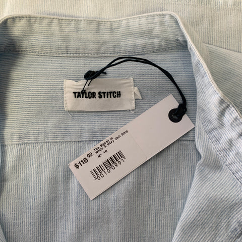 TAYLOR STITCH Size M Blue White Stripe Cotton Button Down Short Sleeve Shirt