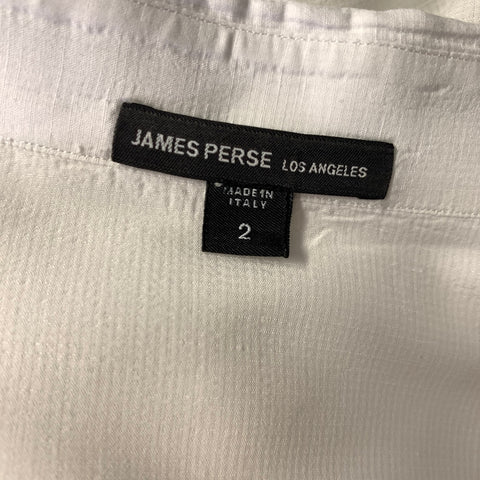JAMES PERSE Size M White Textured Cotton Linen Pointed Collar Long Sleeve Shirt