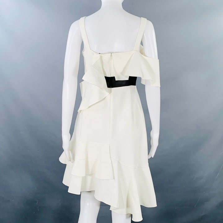 PROENZA SCHOULER Size 8 Cream Black Viscose Blend Ruffle Cocktail Dress