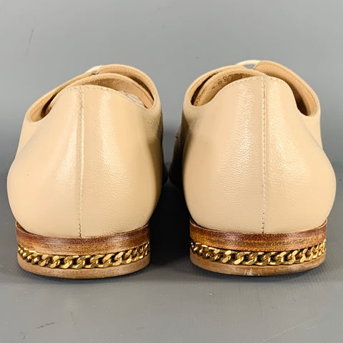 BALDININI Size 7 Beige Leather Cap Toe Lace-Up Shoes
