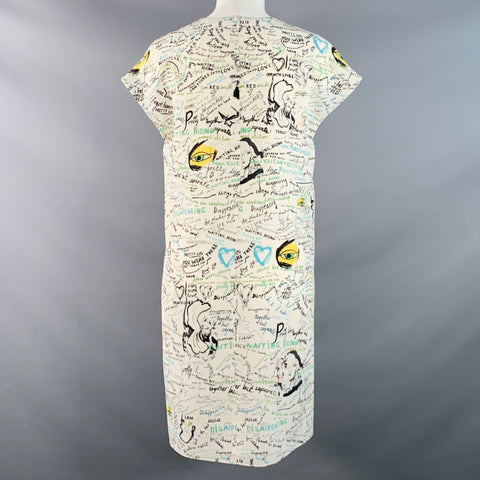 MAISON MARGIELA Size 2 White Multi Color Silk Graffiti Midi Box Dress