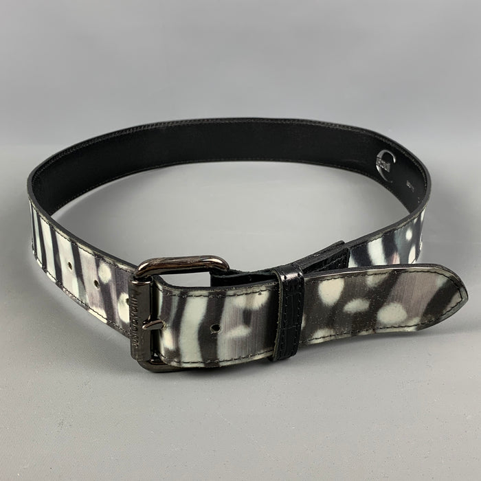 JUST CAVALLI Size 32 Black White Lenticular Leather Acetate Belt