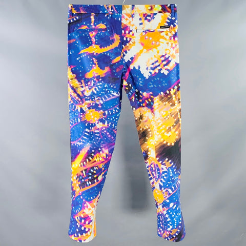 DOLCE & GABBANA Size 32 Purple Multi Color Print Cotton Blend Dress Pants