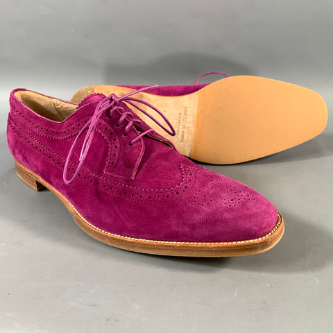 MANOLO BLAHNIK Size 8.5 Purple Perforated Suede Wingtip Lace Up Shoes