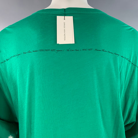 DRIES VAN NOTEN Size S The Lion Hunt Green Black Graphic Cotton Crew Neck T-shirt