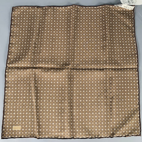 BRIONI Brown Taupe Abstrack Floral Silk Pocket Square