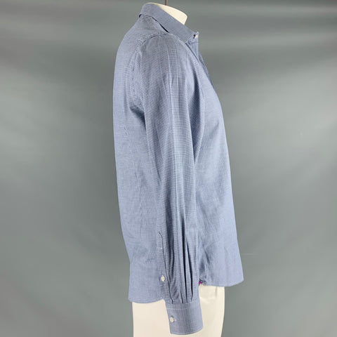 FABIO INGHIRAMI Size L Blue White Houndstooth Cotton Long Sleeve Shirt