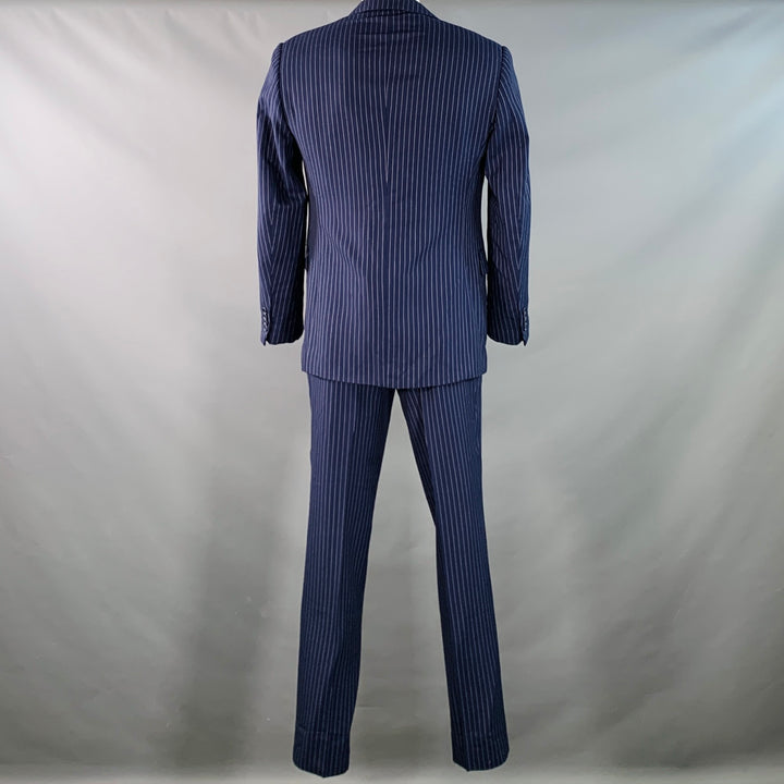 RALPH LAUREN Size 42 Long Navy White Pinstripe Wool Notch Lapel Suit