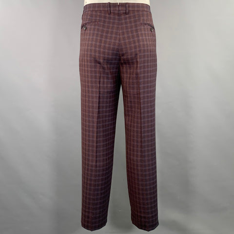 ETRO Size 48 Burgundy Black Gold Plaid Wool Notch Lapel Suit