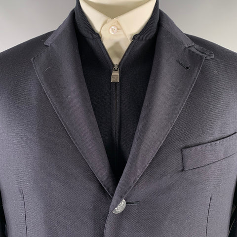 Blouson bomber en laine chinée bleu marine CORNELIANI Taille L