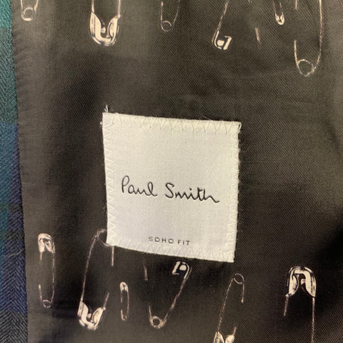 PAUL SMITH Size 40 Green Navy Tartan Wool Silk Notch Lapel Sport Coat