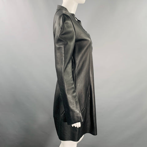 MARNI Size 4 Black Lambskin Leather Snaps Coat