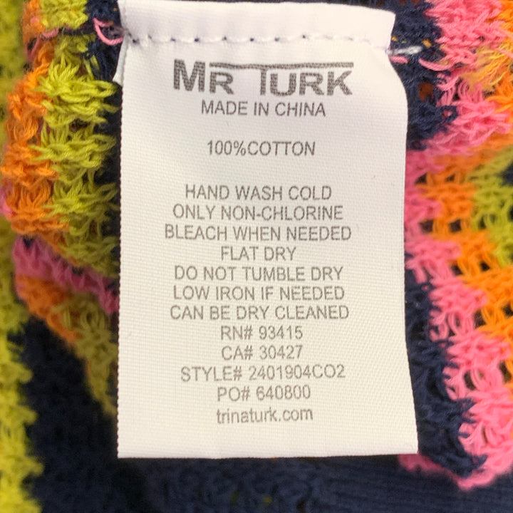 MR TURK Size XL Navy Multi Color Stripe Cotton Knit Mesh T-shirt