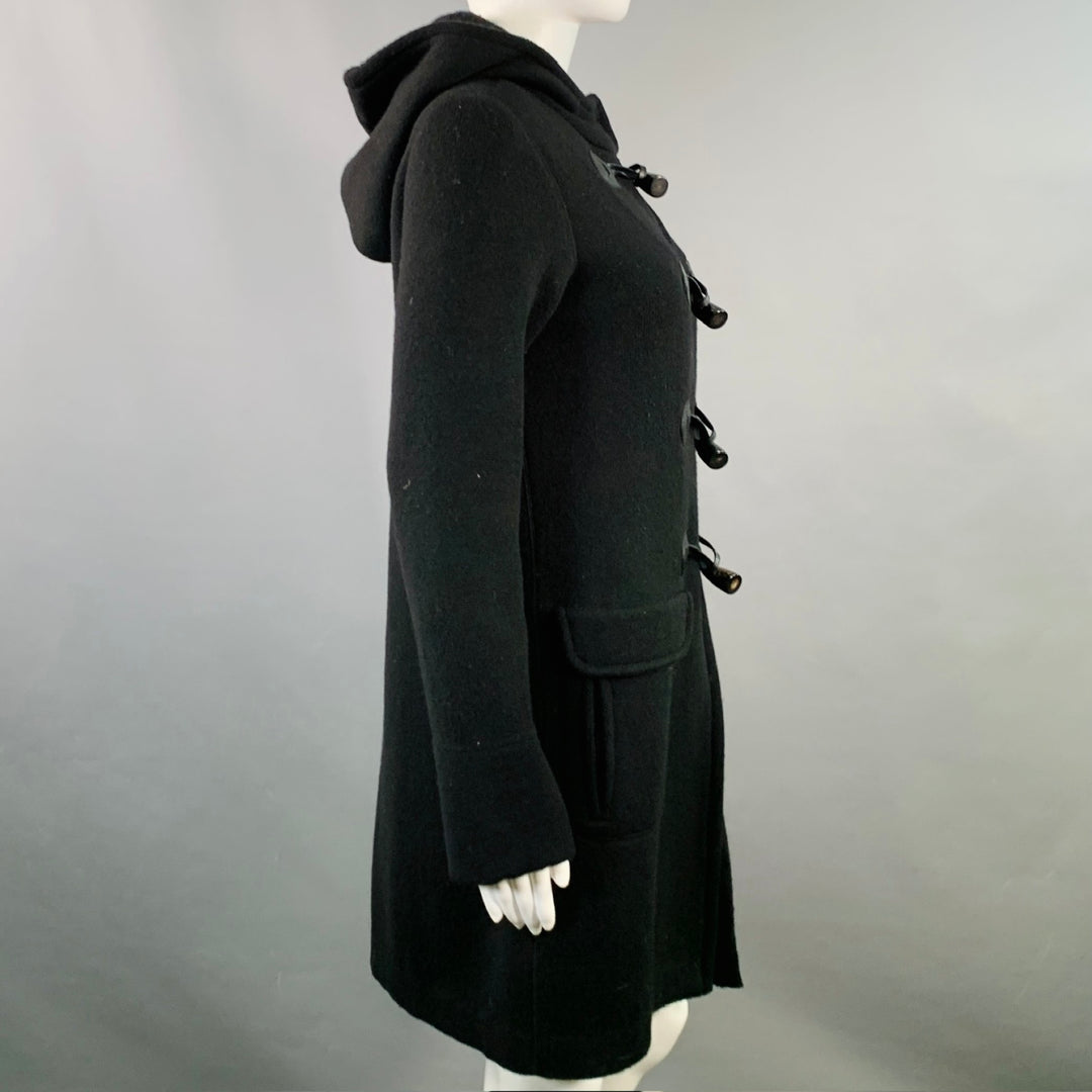 BRUNO MANETTI Size 4 Black Wool Cashmere Blend Knit Hooded Toggle Closure Coat