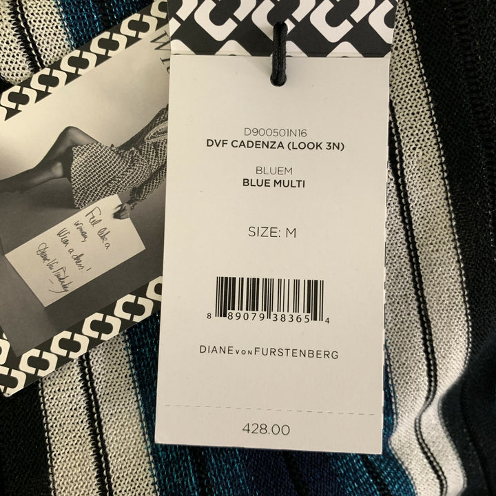 DIANE VON FURSTENBERG Size M Black Green Silk Blend Stripe Wrap Mid-Calf Dress