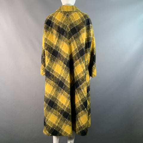 RED VALENTINO Size M Yellow Black Wool Blend Plaid 3/4 Sleeves Coat