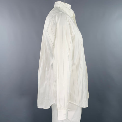 Chemise SERO taille 16,5 en coton blanc et beige rayé, une poche, manches longues