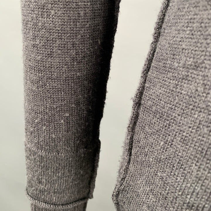 NICE COLLECTIVE Size S Grey Charcoal Knit Merino Wool V-Neck Sweater